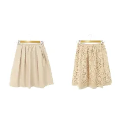 ロペピクニック ROPE Picnic スカート リバーシブル 総レース フレア ひざ丈 ウエストゴム タック スカラップ 38 ベージュ /AH4