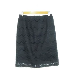 ナチュラルビューティーベーシック NATURAL BEAUTY BASIC スカート 総レース タイト ひざ丈 カットワーク 刺繍 きれいめ M 紺 ネイビー /AH5