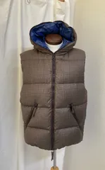 DUVETICA フード付き ダウンベスト チェック ブラウン サイズ48