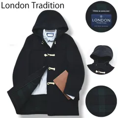 【定番】 英国製 ロンドントラディション London Tradition フード付き ハーフ ダッフルコート 12 ネイビー 裏地 ブラックウォッチ チェック キッズ レディース トラッド ♪
