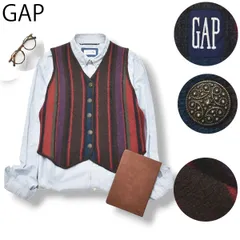 【美品】 ギャップ GAP Vネック ボタンアップ ウール ニットベスト S ストライプ柄 レトロ マルチカラー メンズ レディース ユニセックス 男女兼用 アメカジ  
