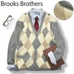 【上質】 ブルックスブラザーズ Brooks Brothers  アンゴラ カシミヤ 羊毛 ウール Vネック ニット カーディガン M アーガイル柄 グレー x ベージュ x ブラウン レディース ♪