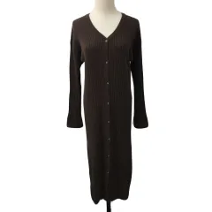 シンプリシテェ SIMPLICITE カーディガン ニット Vネック ロング リブ 無地 長袖 茶 ブラウン