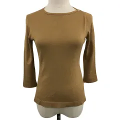 アダムエロペ Adam et Rope' カットソー ニット ラウンドネック プルオーバー 無地 シルク カシミヤ混 七分袖 38 茶 ブラウン