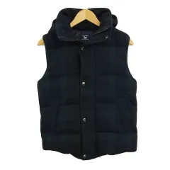 コムサコミューン COMME CA COMMUNE ベスト ダウン フード チェック ウール M 緑 黒 グリーン ブラック