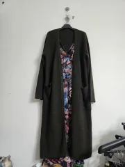 ロングカーディガン ニット カーキ レディース