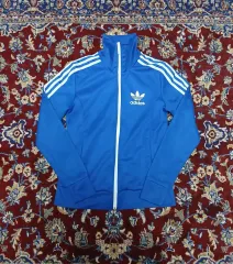 (90 / S) アディダス オリジナル ウィメンズ ヨーロッパ トラックジャージ ジャージ ブルー 白