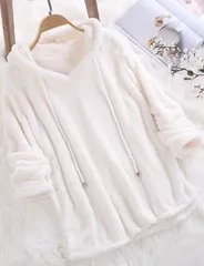 【ホワイト】レディース パーカー もこもこ ボア フリース フード付き フーディー トップス 秋冬 あったか 長袖 ルームウェア ゆったり かわいい 部屋着 ゆるシルエット