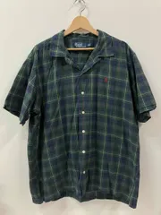 POLO RALPH LAUREN ポロラルフローレン 90s オープンカラーシャツ タータンチェック 半袖シャツ グリーン L ワンポイント刺繍