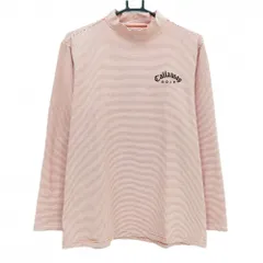 【美品】キャロウェイ 長袖ハイネックシャツ オレンジ×白 ボーダー ロゴ黒 メンズ LL ゴルフウェア Callaway