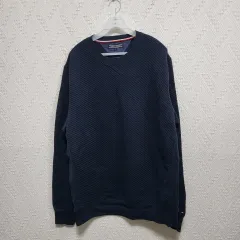 ラ106 Tommy Hilfiger トミーヒルフィガー メンズ ネイビーブルー キルティング スウェットシャツ 2XL