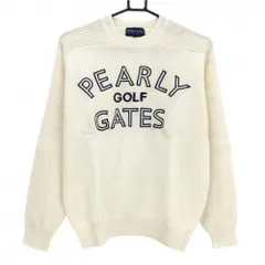 【美品】パーリーゲイツ セーター アイボリー×ネイビー フロントロゴ刺しゅう ウール100％ レディース 1(M) ゴルフウェア PEARLY GATES