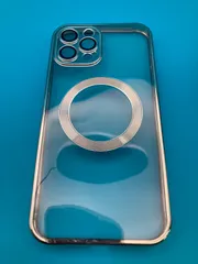 iPhone 12 Pro Max 対応 MagSafe対応 クリアケース シルバー枠 カメラカバー付き