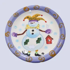 イタリアン雑貨 平皿 アンティーク 手書き カラフルスノーマン 紫 クリスマス