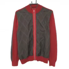 【美品】ランバンスポール 異素材ジャケット ブラウン×レッド 袖ニット 薄手 レディース 40(L) ゴルフウェア LANVIN SPORT