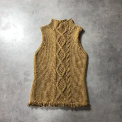 WQ905●RALPH LAUREN：90’sケーブルニットベスト ●M● CAMEL系 ローゲージニット ラルフローレン