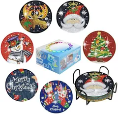 Astartia アスターティア ダイヤモンドアート コースター キット DIY ダイヤモンドビーズ 5Dダイヤモンド塗装キット クリスマス ダイヤモンドペインティング 初心者 大人 子供用 6枚入 (オシャレカラー,  直径約10cm)