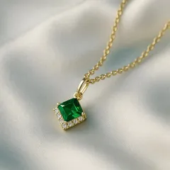 002N【シルバー925】エメラルド ネックレス｜スクエアカット×CZ｜K18コーティング｜上品 高級感 大人可愛い 誕生日 記念日 ギフト レディース アクセサリー