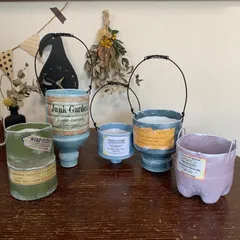 アソートシリーズ ② リメイク鉢 5点セット ハンドメイド ＊ 吊り下げ ハンギング リメ鉢 リメイク缶 リメ缶 多肉 寄せ植え