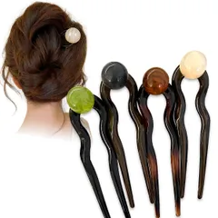 u字コーム 玉飾り付き 4個セット かんざし U字型 かんざし べっ甲風 u字型 ヘアピン まとめ髪用 PITAPURO ヘアアクセサリー