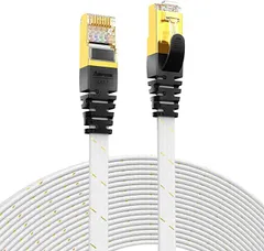 AMPCOM CAT7準拠STP 高速LANケーブル 10Gbps/600MHz RJ45 フラットインターネットケーブル 金メッキ コネクタ 組紐 (ホワイト,  3M)