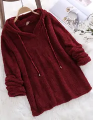 【ワインレッド】レディース パーカー もこもこ ボア フリース フード付き フーディー トップス 秋冬 あったか 長袖 ルームウェア ゆったり かわいい 部屋着 ゆるシルエット