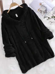 【ブラック】レディース パーカー もこもこ ボア フリース フード付き フーディー トップス 秋冬 あったか 長袖 ルームウェア ゆったり かわいい 部屋着 ゆるシルエット