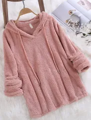 【オレンジピンク】レディース パーカー もこもこ ボア フリース フード付き フーディー トップス 秋冬 あったか 長袖 ルームウェア ゆったり かわいい 部屋着 ゆるシルエット