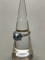 SN685 真珠 ブルーグレー パールリング ４つ爪 silver刻印有り 指輪 10号 重量2.5g アンティーク