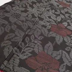 本場大島紬 裄66.5 正絹 茶泥染め 横双 素敵な花草 袷 着物 MK-1724