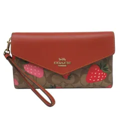 【新品】コーチ 財布 長財布 COACH TRAVEL ENVELOPE WALLET シグネチャー ストロベリー プリント スリム ウォレット パスケース付き ストラップ付き CH524 IME7V(カーキマルチ) アウトレット レディース 送料無料