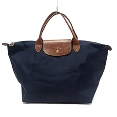 LONGCHAMP(ロンシャン) ハンドバッグ ル・プリアージュ ネイビー×ダークブラウン 折りたたみ レザー