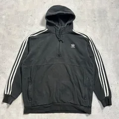 adidas アディダス ハーフジップ スウェットパーカー フェードブラック 古着