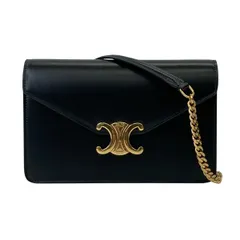 CELINE セリーヌ トリオンフ マーゴ チェーン ショルダーバッグ 10L033DPV.38NO レザー ブラック  レディース【中古】