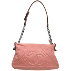 【中古】 CHANEL シャネル ヴィンテージ ココマーク カーフスキン チェーンショルダーバッグ サーモンピンク 16番台 シルバー金具 レディース 24031995 MK