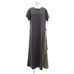 ビームスハート BEAMS HEART 美品 サイドプリーツ コンビワンピース ロング チャコールグレー 花柄 緑 グリーン マルチカラー /YJ