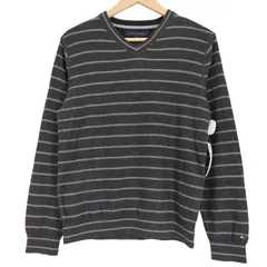トミーヒルフィガー TOMMY HILFIGER コットン混 ウール エルボーパッチ ボーダー Vネック ニット メンズ import：M 