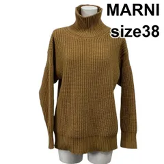 ◆ マルニ MARNI タートルネックセーター ニット 長袖 リブ編み ドロップショルダー キャメル ウール100％ 38 M 9号 レディース S5Y007