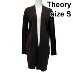 ◆ セオリー Theory ロングカーディガン 長袖 ニット オープンフロント 袖リブ ダークブラウン 毛混 カシミア混 S 7号 レディース S5Y016