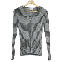 HANAE MORI(ハナエモリ) カーディガン サイズM レディース - グレー×黒 長袖/ボーダー/ジップアップ