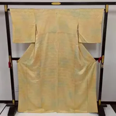 色無地 正絹 裄66 暈し 美しい地模様 一つ紋 袷 着物 MK-1734