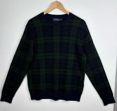 ポロラルフローレン ブラックウォッチ タン ウール ブレンド クルーネック セーター