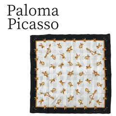 ★美品 Paloma Picasso パロマピカソ ブラック×白×黄の柄物 ハンカチ HMR088-36
