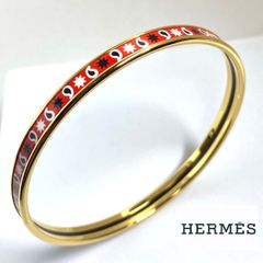 4202 HERMES エルメス エマイユ エナメル バングル 細 RD/GD 美品