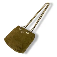 プラダ　PRADA チェーンショルダーバッグ　トライアングルロゴ　キルティング　カーキ　スエードレザー