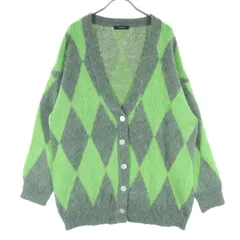 美品 JEANASiS ジーナシス バイカラー アーガイル柄 長袖 ニットカーディガン F グリーン系 グレー レディース 古着