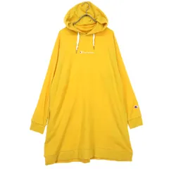 Champion チャンピオン 英字 長袖 スウェットパーカー ロングワンピース L イエロー レディース 古着