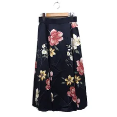 アプワイザーリッシェ Apuweiser-riche フラワープリント フレアスカート ロング丈 サテン 0 ネイビー 紺 /FT43