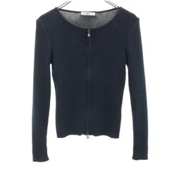 Rene ルネ 日本製 長袖 ジップアップ リブ ニットカーディガン 38 ネイビー レディース 古着