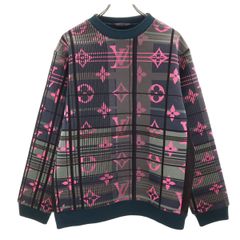 美品 LOUIS VUITTON ルイヴィトン イタリア製 モノグラム 長袖 ジャカード スウェット トレーナー M チャコールグレー HKY75WZRW メンズ 古着